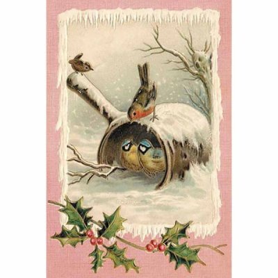 Vintage Christmas card Birds